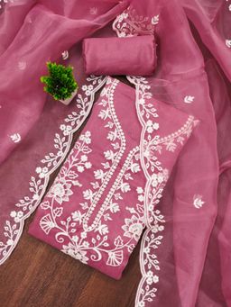 Zeepkart - Organza Fabric Unstitched Suits Exclusive Dress Material Women Pink (Set of 3)