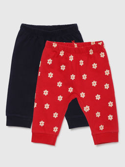 United Colors of Benetton - Red Printed & Black Solid Baby Joggers (Pack of 2)