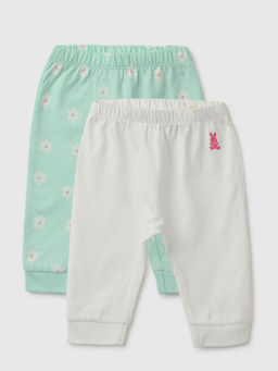 United Colors of Benetton - Blue & White Printed & Solid Baby Joggers (Pack of 2)