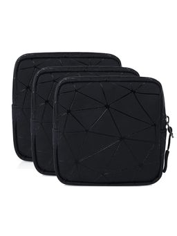 House of Quirk - Black Sanitary Napkin Storage Bag Portable Pads With Zipper Pouch (Pack of 3)