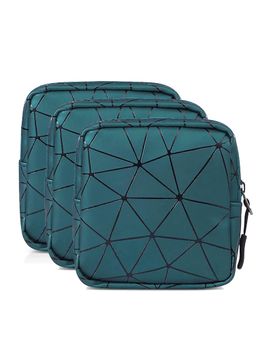 House of Quirk - Green Sanitary Napkin Storage Bag Portable Pads With Zipper Pouch (Pack of 3)