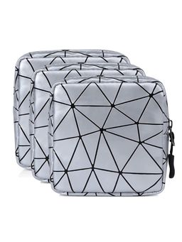House of Quirk - Silver Sanitary Napkin Storage Bag Portable Pads With Zipper Pouch (Pack of 3)