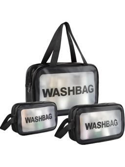 House of Quirk - Set3 Wash Cosmetic Bag Portable Travel Carry Pouch for Women - Black