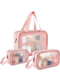 House of Quirk - Set3 Wash Cosmetic Bag Portable Travel Carry Pouch for Women - Pink