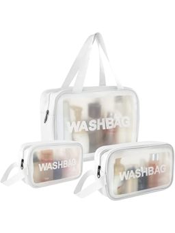House of Quirk - Set3 Wash Cosmetic Bag Portable Travel Carry Pouch for Women - White