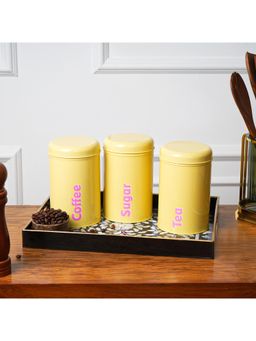 Voncasa - Yellow Iron Coffee, Tea and Sugar Jars Round Storage Containers (Pack of 3)