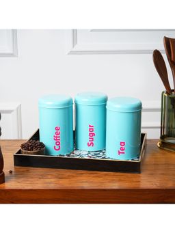 Voncasa - Turquoise Iron Coffee, Tea and Sugar Jars Round Containers (Pack of 3)