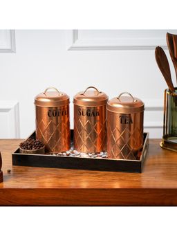 Voncasa - Golden Iron Coffee Tea Sugar Jars Diamond Design Round Canisters (Pack of 3)