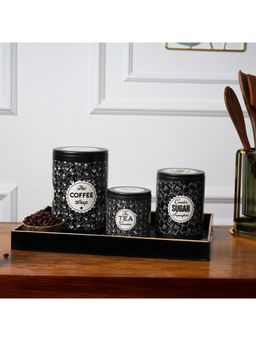 Voncasa - Black Metal Coffee, Tea and Sugar Jar (Pack of 3)
