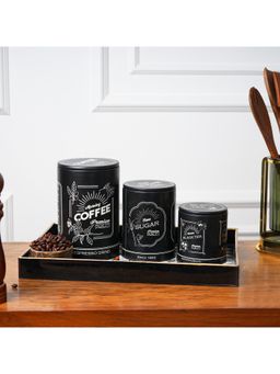 Voncasa - Black Iron Coffee, Tea and Sugar Jars (Pack of 3)