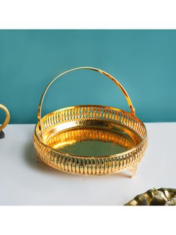 Voncasa - Golden Iron Basket with Handle Round Nordic Design