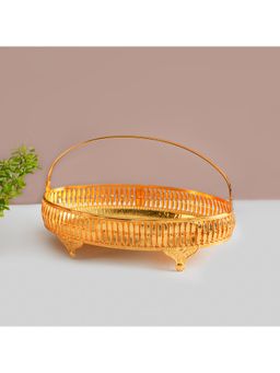 Voncasa - Golden Iron Basket with Handle Oval Nordic Design Glossy Finish