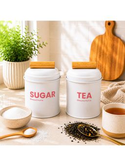 Voncasa - White Metal Storage for Tea and Sugar (Pack of 2)