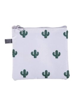 House of Quirk - White Cactus Sanitary Napkin Storage Bag with Zipper for Girls