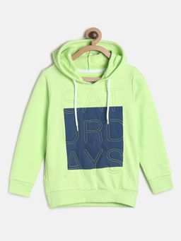 Tales & Stories - Boys Green Neon Cotton Poly Embroidered Sweatshirt with Hood