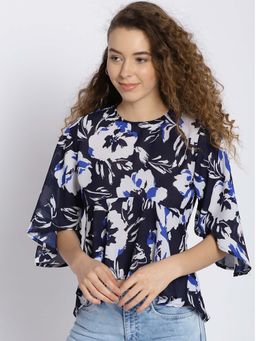 Sera - Women Navy Blue Floral Top