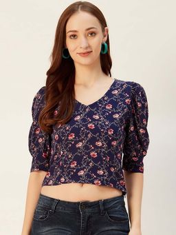 Sera - Women Navy Blue Floral Top