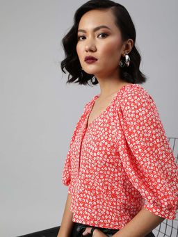 Sera - Women Orange Floral Top