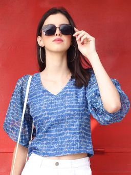 Sera - Women Blue Tie & Dye Top