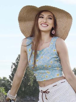 Sera - Women Blue Floral Crop Top