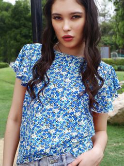 Sera - Women Blue Floral Top