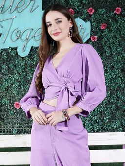 Sera - Women Purple Solid Crop Top