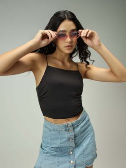 Outzidr - Black Street Wear V Neck Peplum Blouse