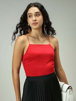 Outzidr - Red Street Wear V Neck Peplum Blouse