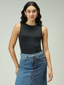 Outzidr - Black Basic Sleeveless Bodysuit
