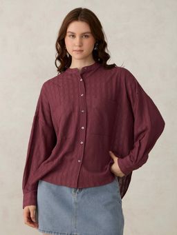 Outzidr - Dark Pink Textured Solid Street Style Shirt