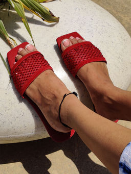 IRUSSH - Memory Foam Red Gem Mesh Flats