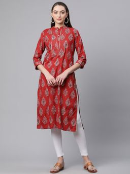 Divena - Red Cotton Straight Kurta