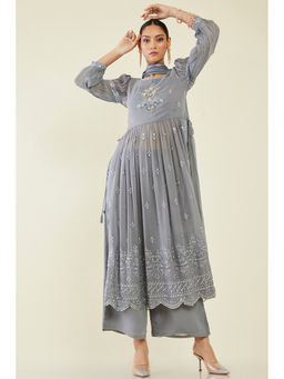 Soch - Women Grey Georgette Embroidered Suit (Set of 3)