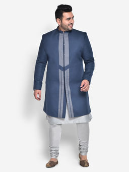 KISAH PLUS - Silk Blend Blue Kurta Sherwani (Set of 3)