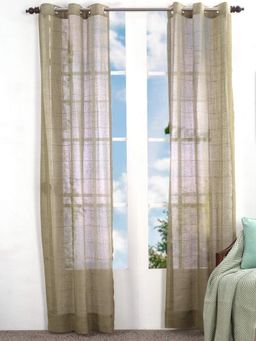 Maspar - Solidonia Square Linen & Viscose Solid Sea Mud Door Curtain Set of 2