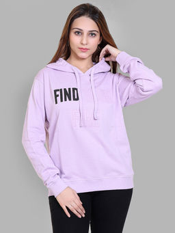 Club York - Women's Lavender Full Sleeve Typography Print Hooded Sweatshirt