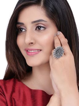 Yellow Chimes - Artistic Crafted Silver Oxidised Rings For Women (Pack of 4)