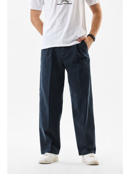Snitch - Navy Blue Solid Relaxed Fit Trouser