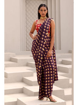 Aapro Label - Purple Agatha pre draped Saree with Stitched Blouse