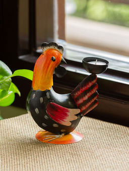 ExclusiveLane - Homely Hen' Handpainted Tea Light Holder Cum Garden Decorative Showpiece In Metal