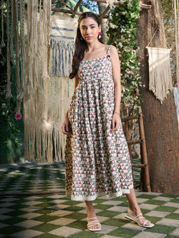 Stylum - Grey Cotton Geometric Dress