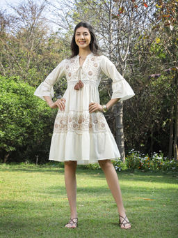 Stylum - Beige Cotton Floral Dress