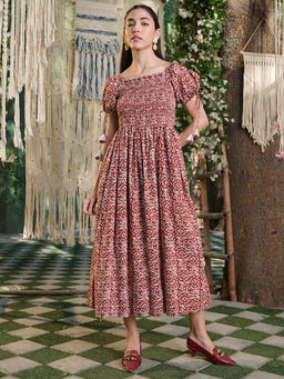 Stylum - Maroon Cotton Floral Dress