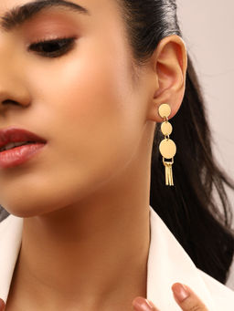 Priyaasi - Gold Plated Textured Statement Tassel Earrings