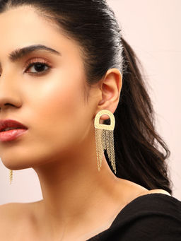 Priyaasi - Hammered Gold Plated Chain Tassel Earrings