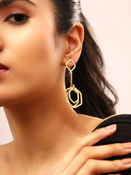 Priyaasi - Geometric Shaped Gold Plated Drop Earrings