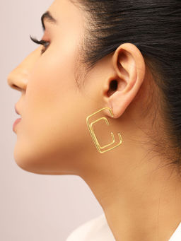 Priyaasi - Square Gold Plated Hoop Earrings