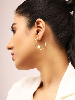 Priyaasi - Half Moon Shaped Pearl Hoop Earrings