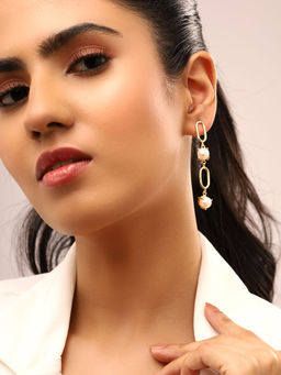 Priyaasi - Gold Plated Drop Pearl Earrings