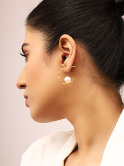 Priyaasi - Floral Pearl Gold Plated Hoop Earrings